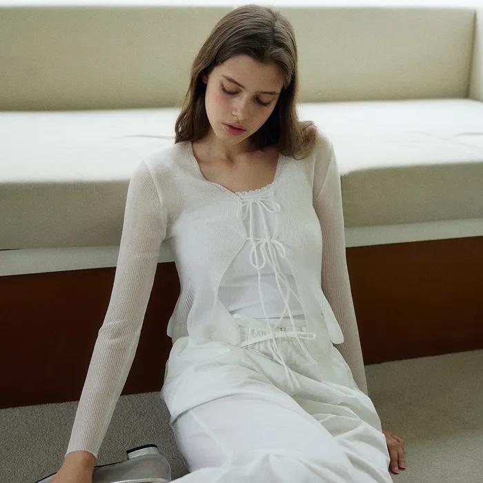 Sally Ribbon Cardigan(Pearl White)