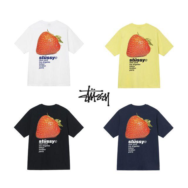 [ 해외 ] 스투시 딸기 반팔 티셔츠 화이트 블랙 STUSSY STRAWBERRY TEE