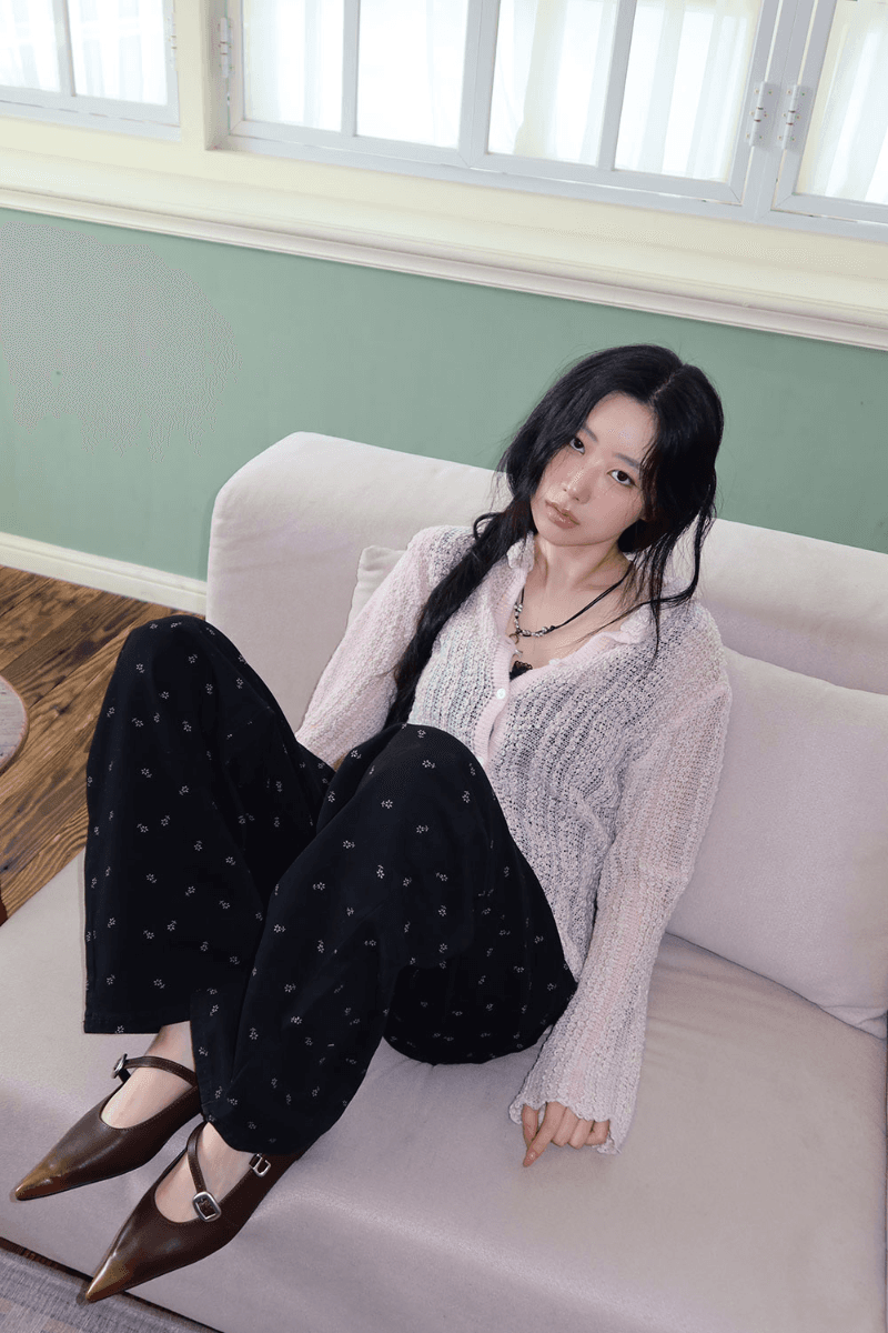 피치 부클 카라 니트 가디건