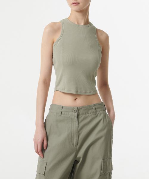 우먼즈 리브드 피그먼트 레이서 백 탱크 탑 [세이지]