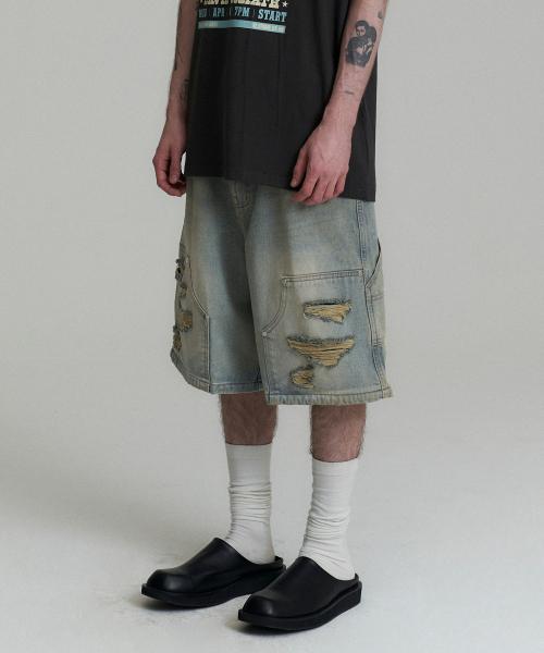 Carpenter Bermuda Denim Pants - Light Blue