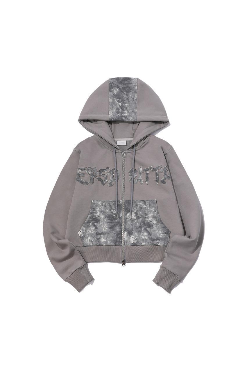 WASHING APPLIQUE CROP HOOD ZIP-UP _ GREY