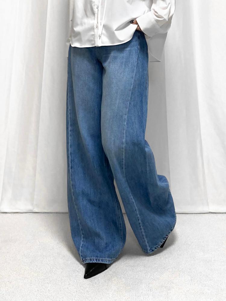 사선 절개 부츠컷 와이드 데님 팬츠 (2color)