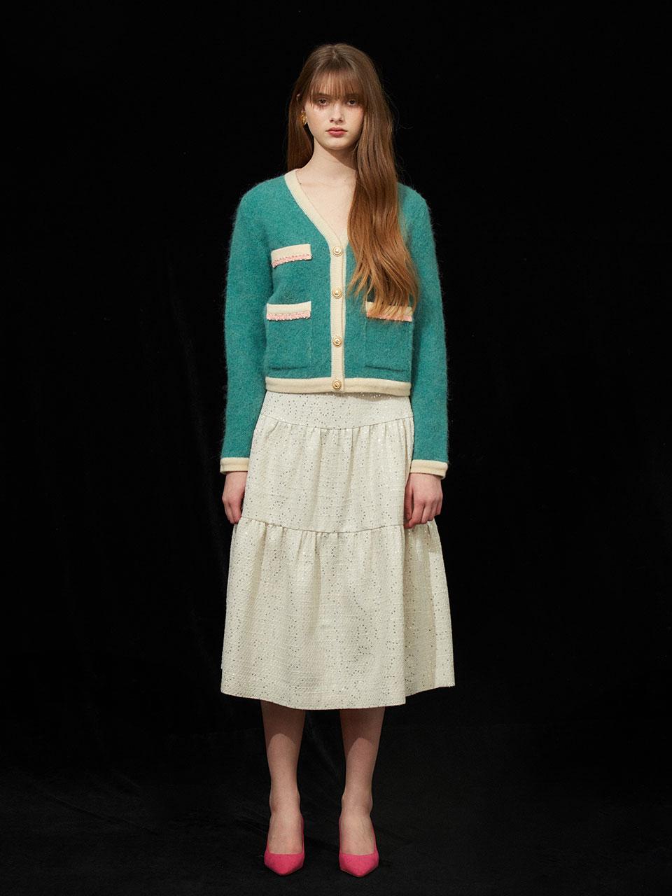 COLOR BLOCK CARDIGAN - GREEN