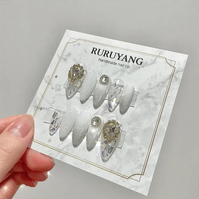 🤍빠른출고🤍 하트 화이트 유리알 수제네일팁