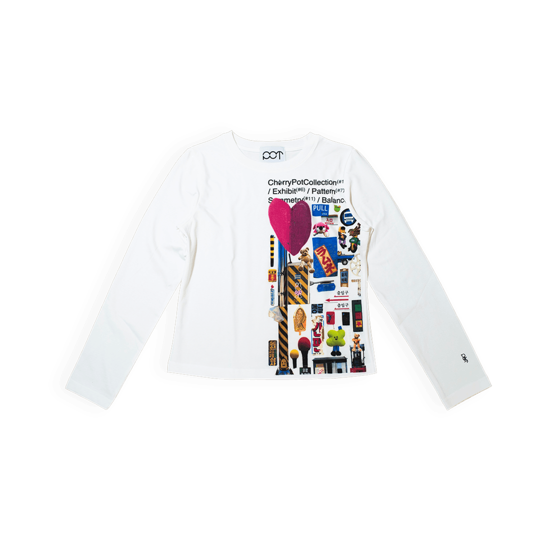 CherryPot Heart Crop L/S Tee White