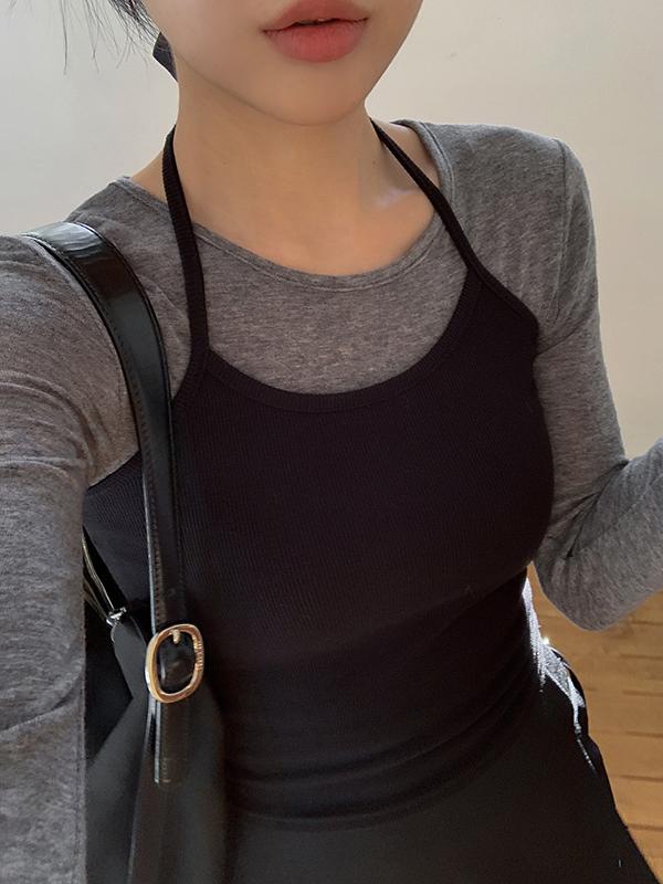 프렌치오브 [M사이즈추가/4만장돌파][MADE]네트 레이어드 홀터넥 나시 슬리브리스 (기본/리본ver)(5color)