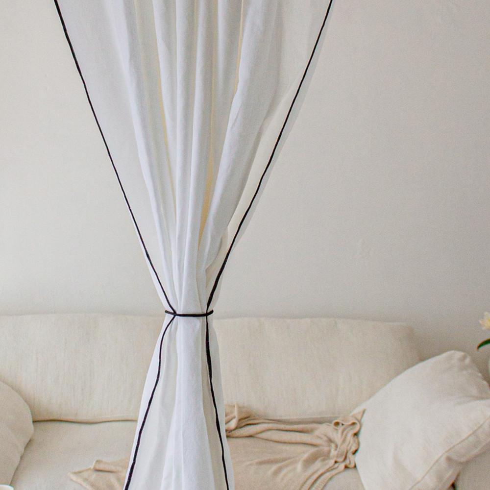 프렌치 화이트 린넨 블랙 라인 커튼 가리개 가림막 창문거실커텐 4size : 몽헤브monreve