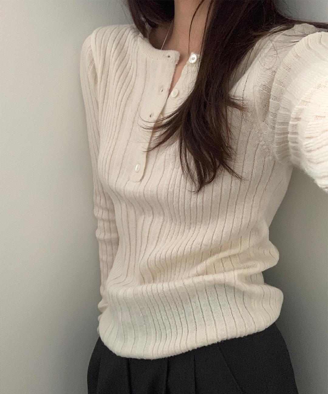 샵아워 (모헤어 5%) 링디 골지 버튼 울 KN