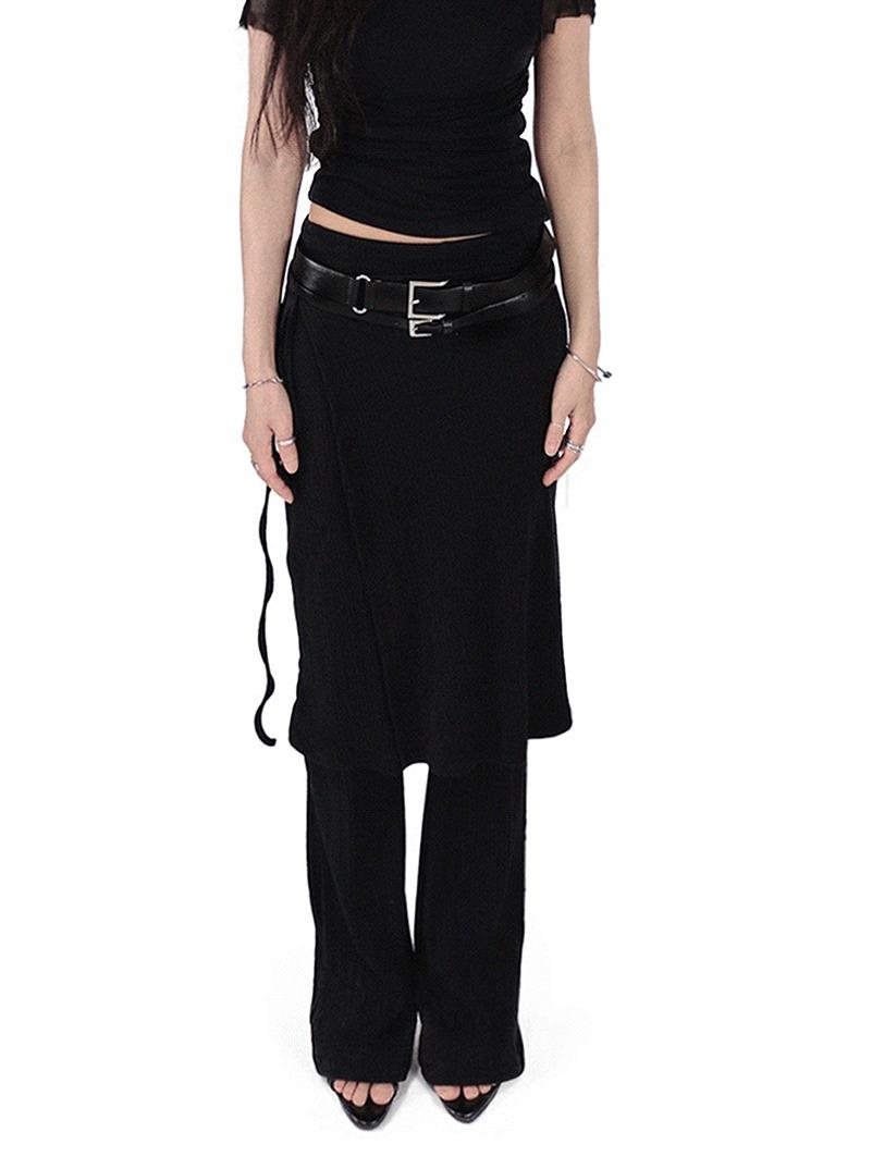 MING LAYERED KNIT WRAP BOOTCUT SKIRT PANTS 밍 레이어드 니트 랩스커트 부츠컷 치마팬츠 (2COLORS)
