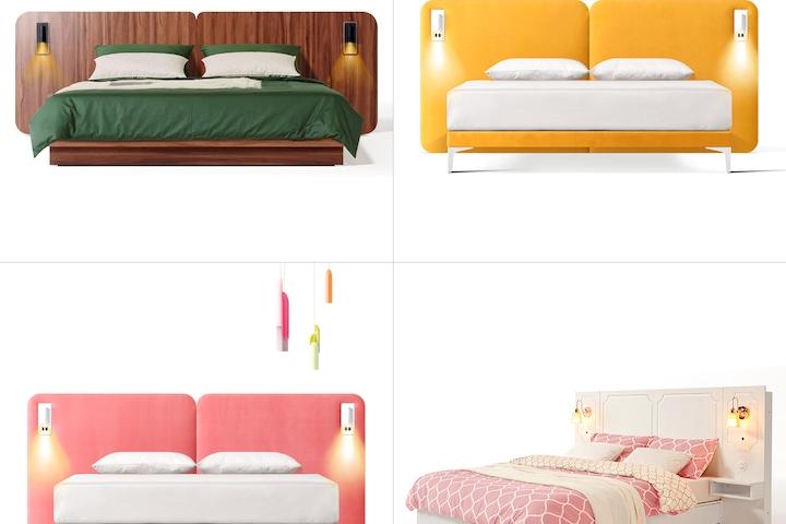 컬러 가득 LED 조명 호텔 침대 프레임 슈퍼싱글 퀸 킹 사이즈