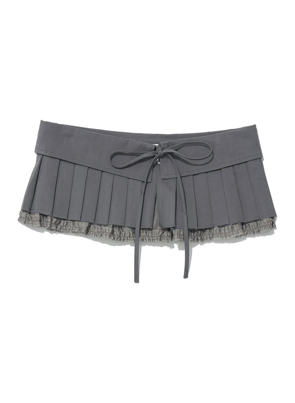 [WOMEN] TURN OVER PLEATED WRAP SKIRT_CHARCOAL