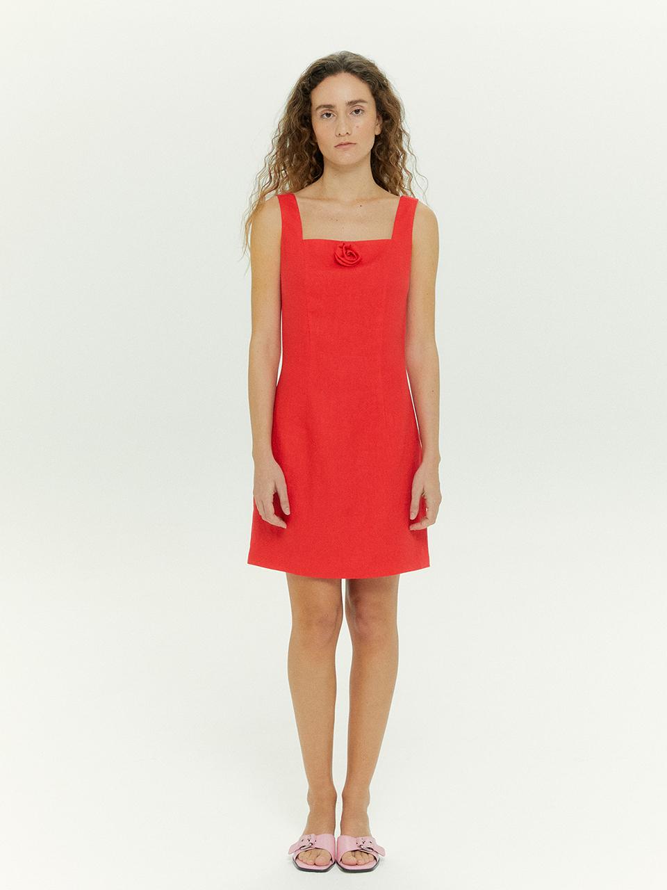 [20%OFF]Flower Corsage Linen Mini Dress