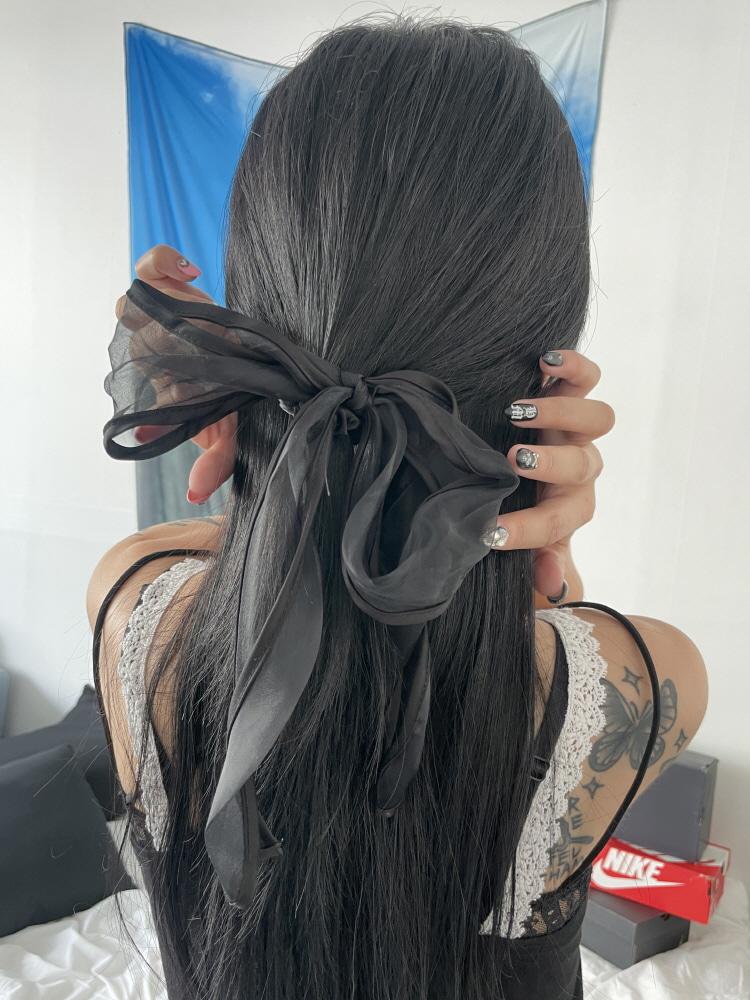 시스루 리본 스크런치 머리끈