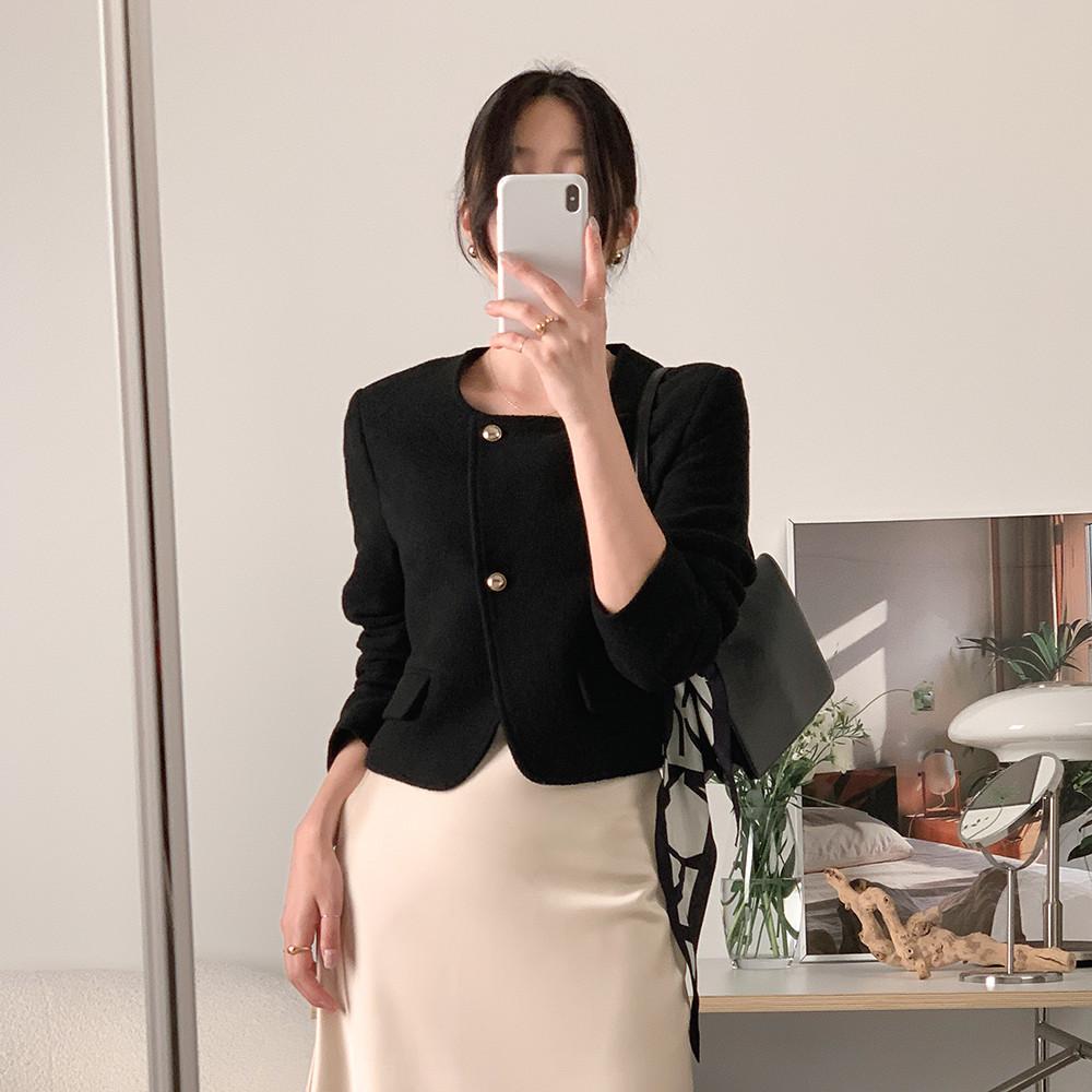 헤세드 크롭 트위드자켓 (블랙)