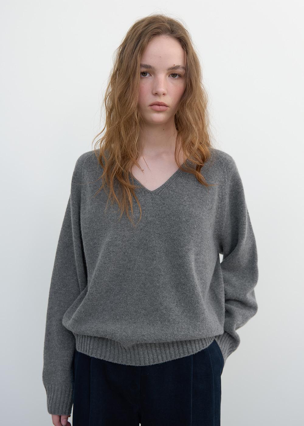 [2차] V-neck whole garment kint (gray)