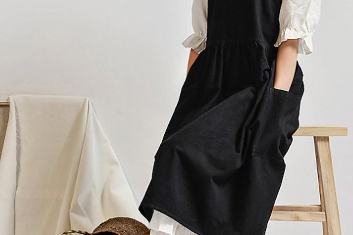 주방 린넨 에이프런 모던 롱 앞치마 공방 카페 앞치마