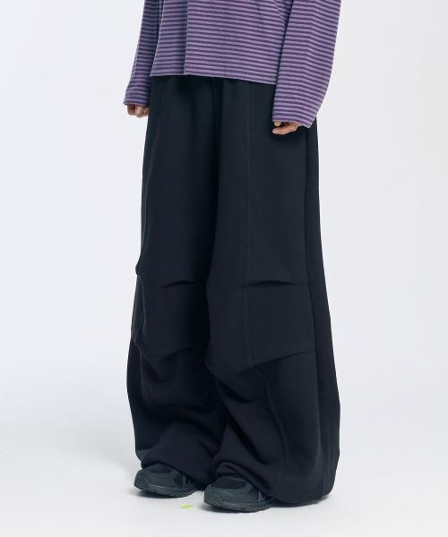 더블 핀턱 와이드 스웻 팬츠_블랙