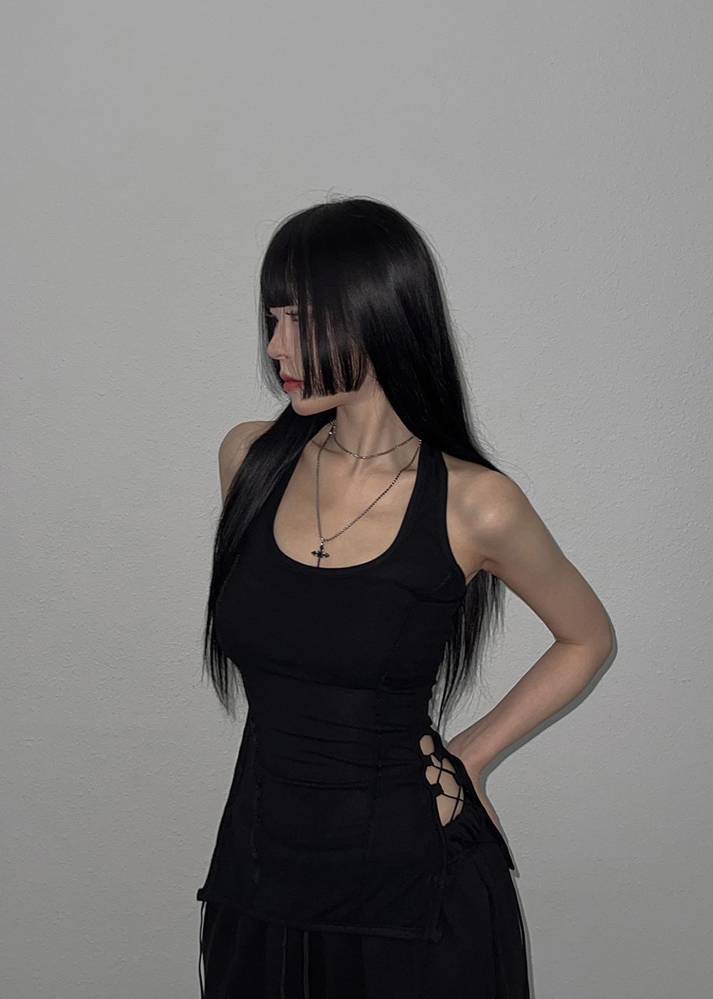 범즈 [당일배송🚀] USO STRAP HALTERNECK SLEEVELESS 4color / 우소 스트랩 홀터넥 나시