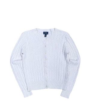 폴로 우먼 화이트 코튼 케이블 가디건