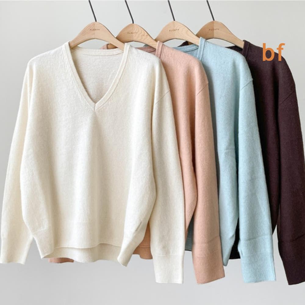 브이넥니트 홀가먼트 리이츠 라쿤 메리노울 긴팔 크림 피치핑크 소라 브라운 ft