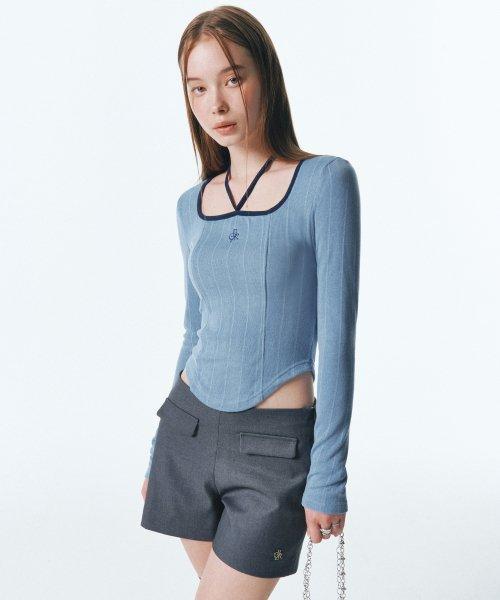 스퀘어넥 로고 티셔츠_BLUE