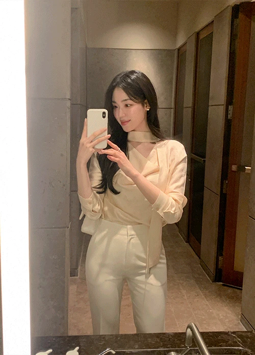 [하객룩/자체제작] 데이 드레이프 타이 블라우스(3colors)