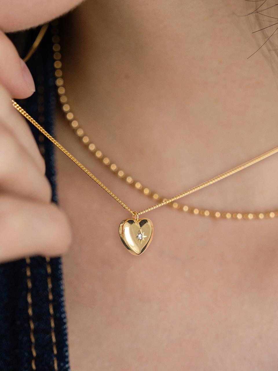 CKE201[Renewal][2SET][surgical steel]Two Rows of Heart Layered Necklace
