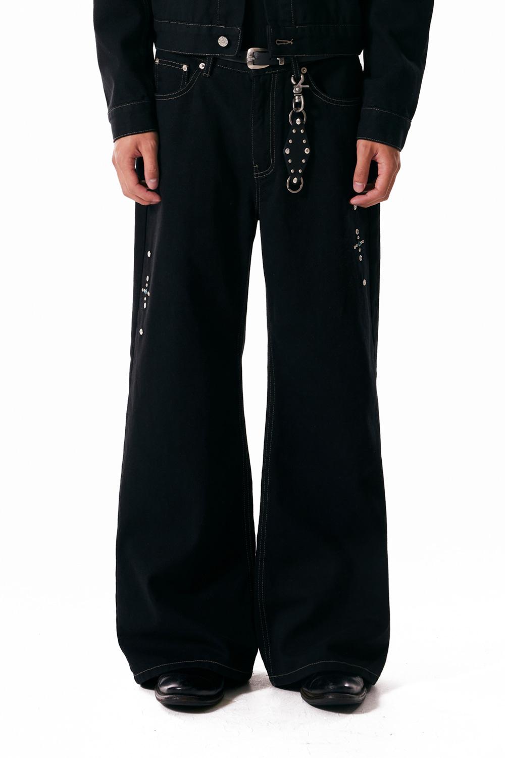 Western Studded Cotton Pants (Black)