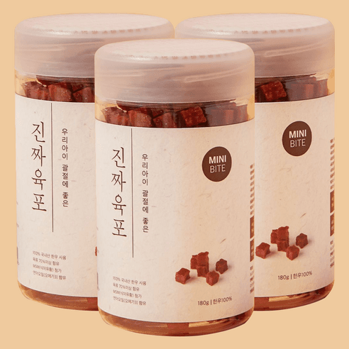 진짜육포 강아지 간식 져키 180g, 한우 미니바이트, 180g, 3개