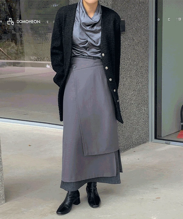 아이키 언발 랩 스커트 (gray)