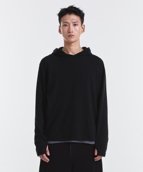 Frame Slub Knit Hoodie (Black)