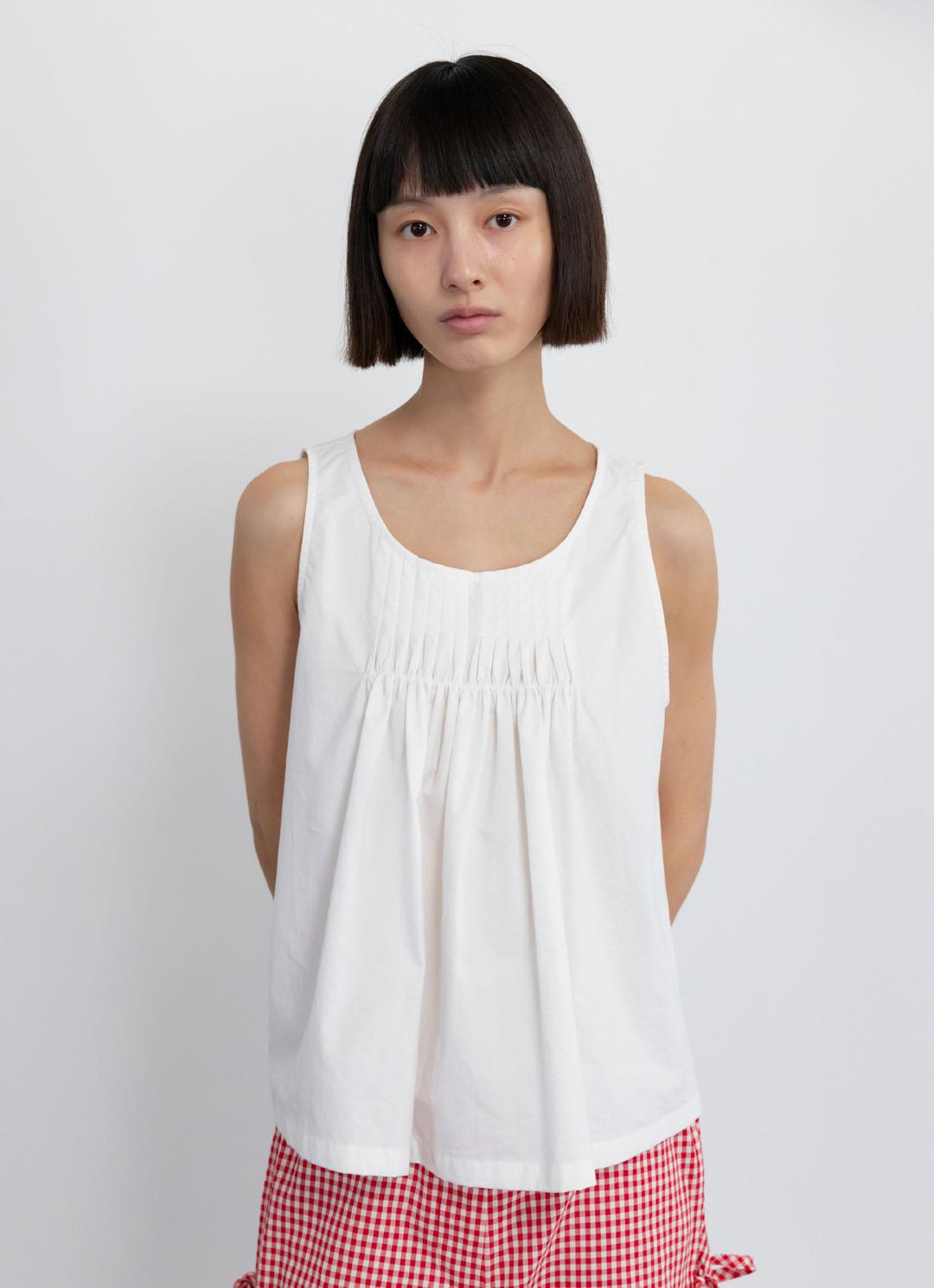 25SS PINTUCK SHIRRING TOP / WHITE