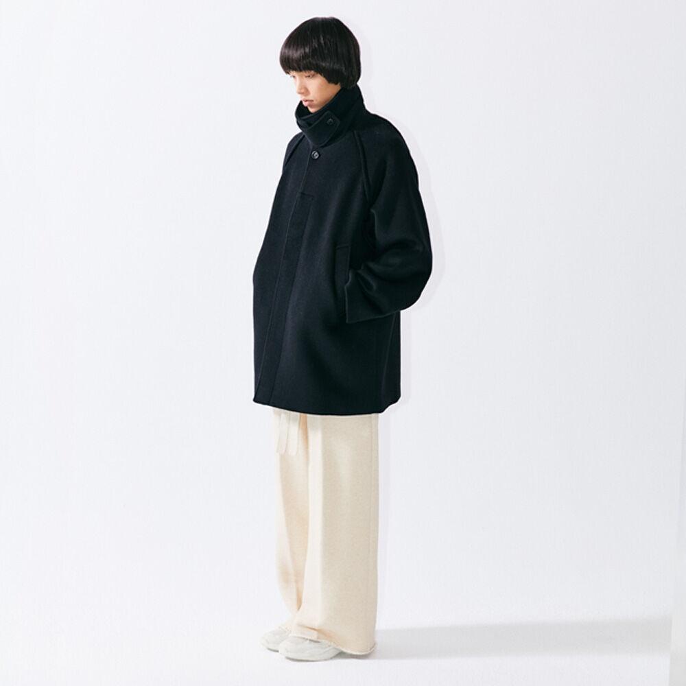 Cashmere Blend Half Balmacaan Coat - Black