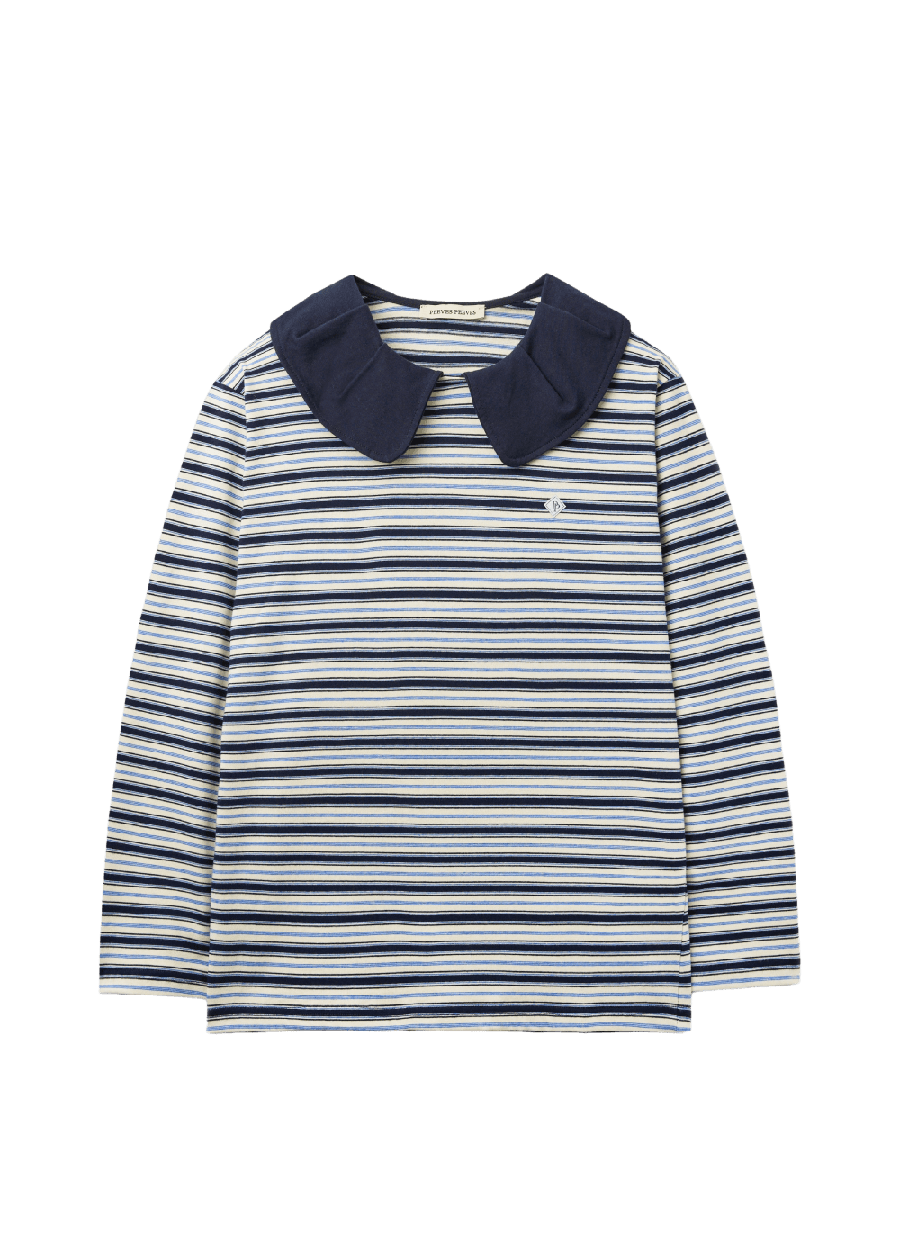 Stripe Big Collar Jersey Top / Navy