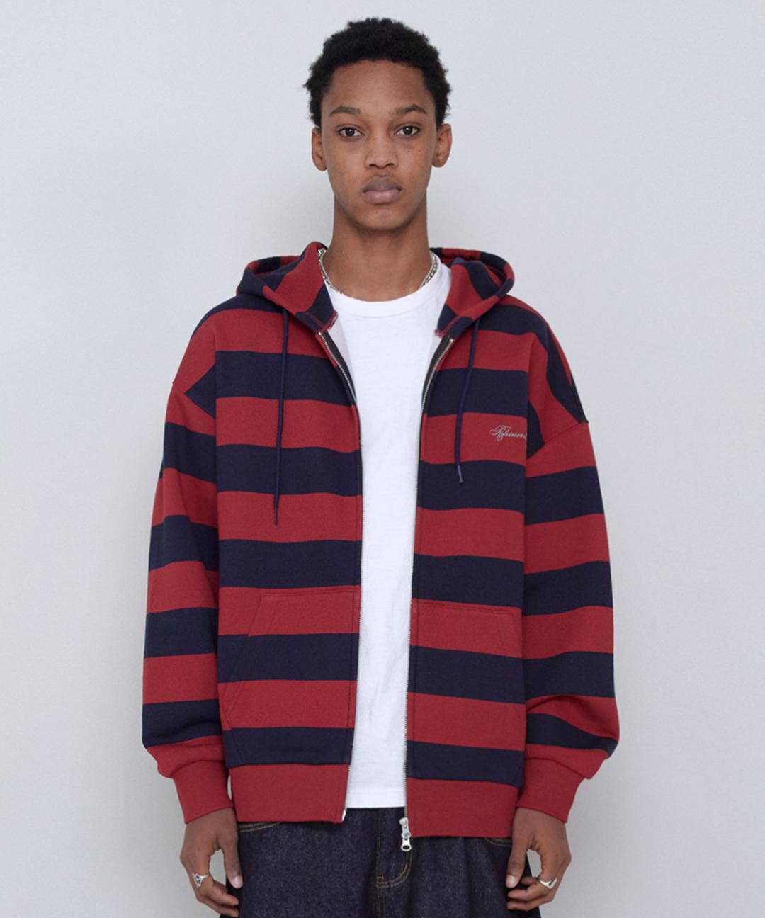 BOLD STRIPE HOOD ZIP UP [RED]