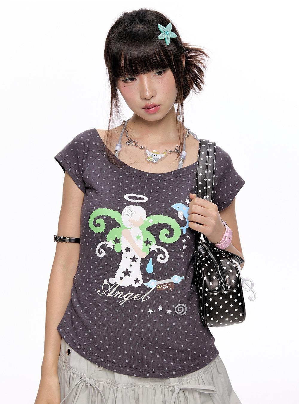Vintage Angel Print Slim T-shirt