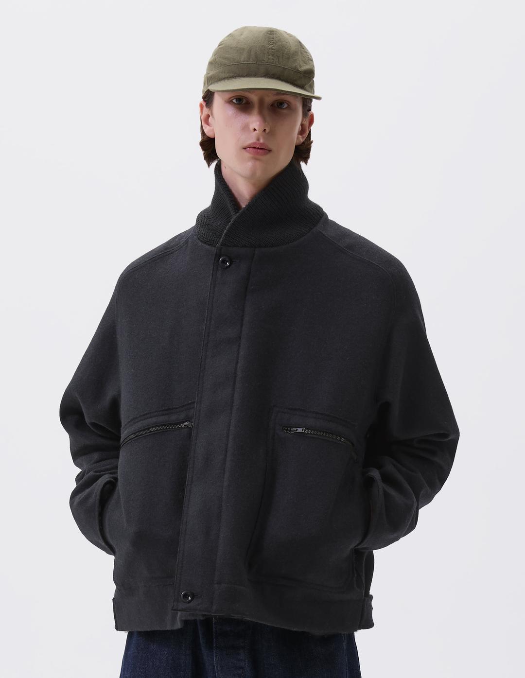 Ink coarse melton wool Rib Neck Jacket | MHL. by Margaret Howell