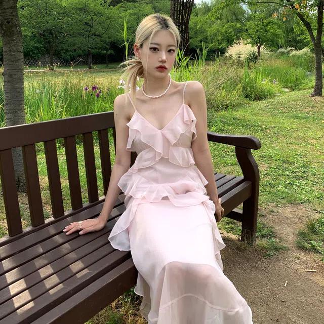 [여리/고퀄!] 페어리 쉬폰 프릴 뷔스티에 롱 원피스 3COL_논타이틀