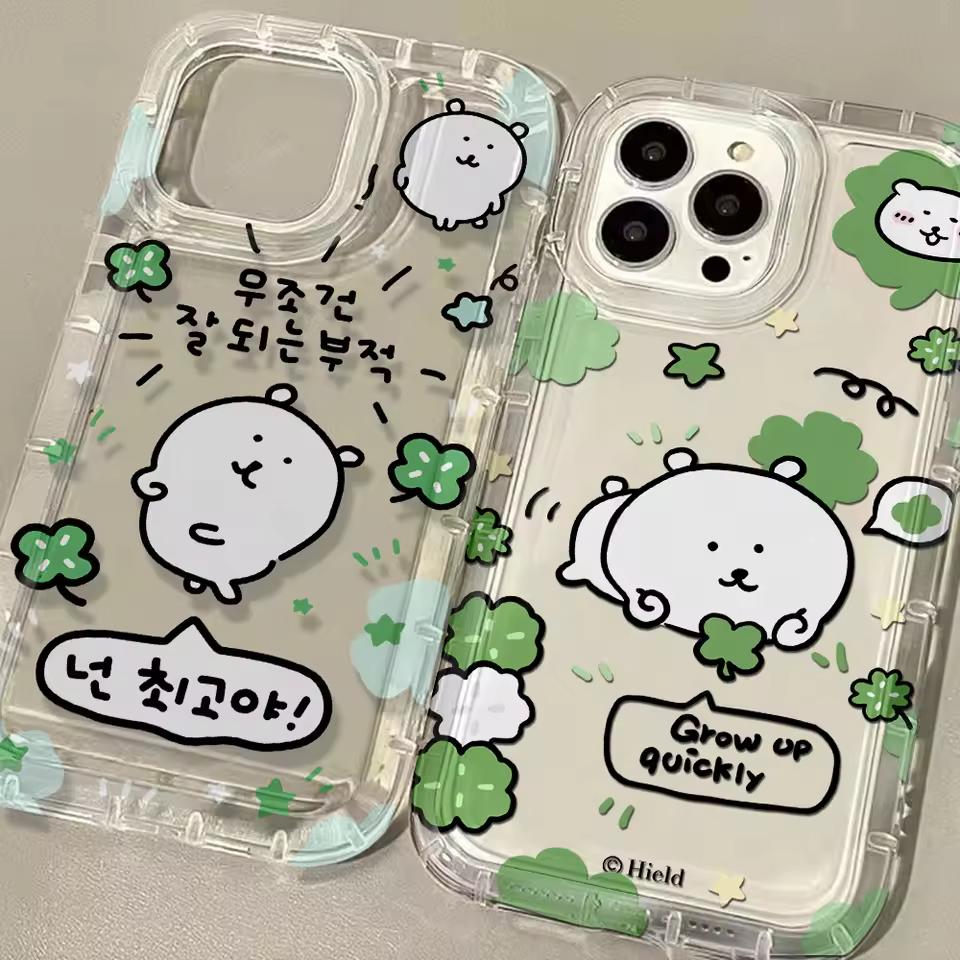 한국어 Ins Bear 삼성 갤럭시 S25 S24 S23 S22 S21 S20 S10 Note20 Note10 FE Ultra Plus 4G 5G Clear 용 귀여운 재미 있은 전화 케이스