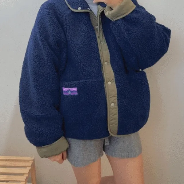 오버핏 양면 양털 뽀글이 리버시블 투웨이 패딩 점퍼 겨울