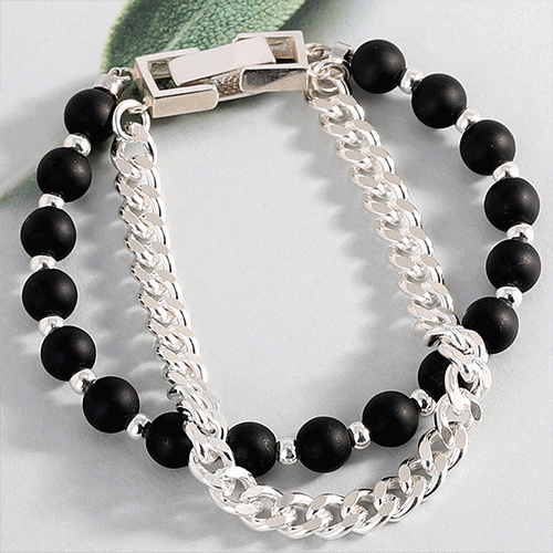 오닉스 남자팔찌 재물 원석팔찌 커플 우정 실버 체인