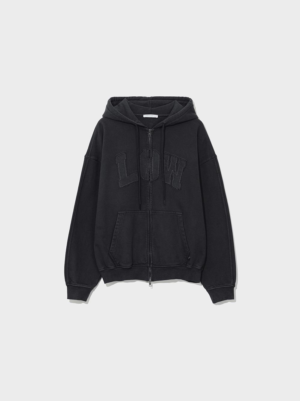 Low Washed Zip-Up Hoodie_Charcoal