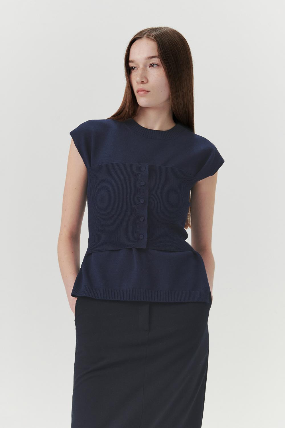 Layered Top Knit Set - Navy