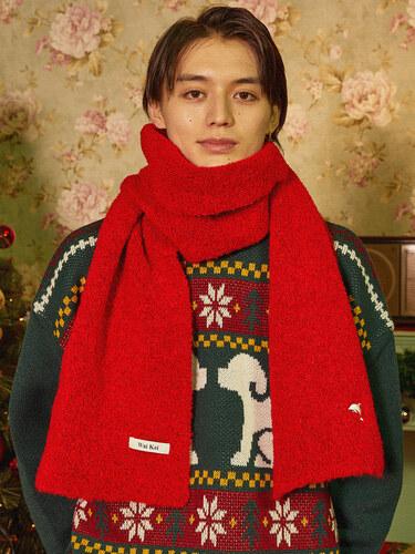 돌핀 부클 니트 머플러 레드