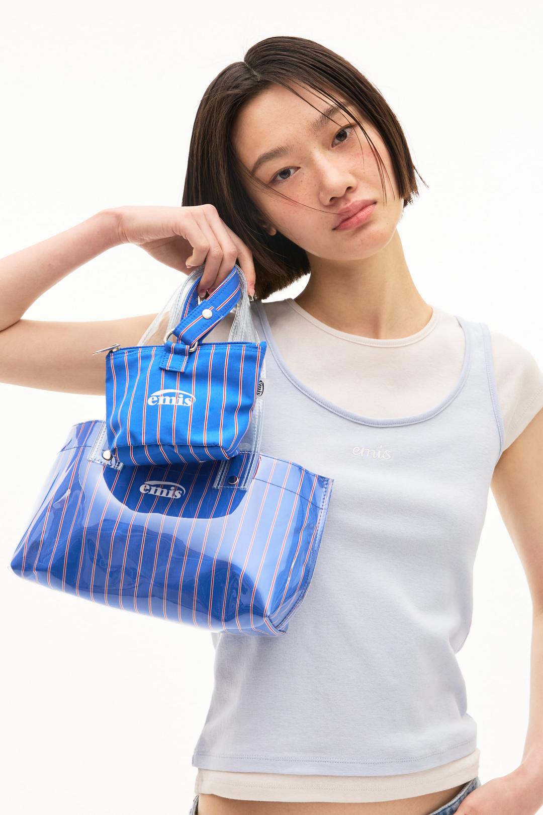 CLEAR STRIPE MINI TOTE BAG-BLUE