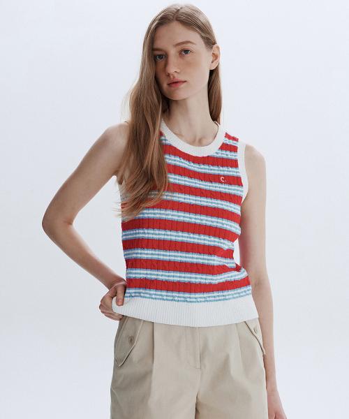 [26SM clove] Boucle Stripe Knit Vest (Red)