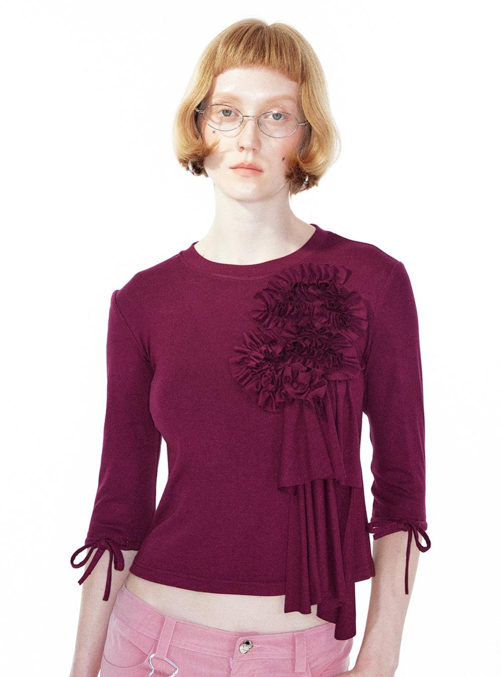 Lace Flower Point Half-Sleeve Knit T-Shirt
