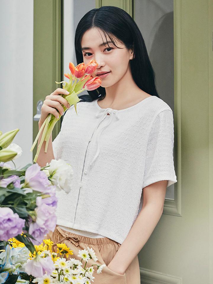 POLHAM 여성) 뉴크링클 리본 반팔 가디건| 굿 셀렉션, 굿 서비스 굿웨어몰