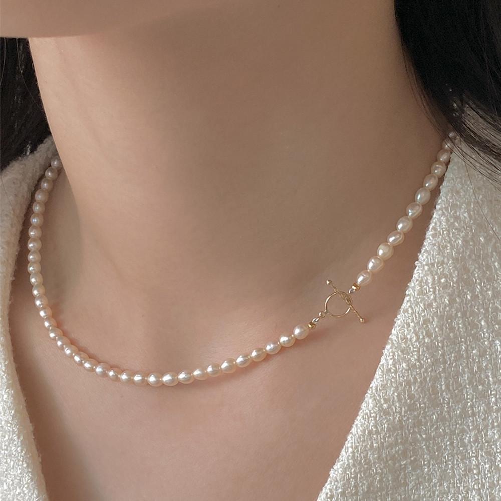 14k 18k 담수 진주 토글 목걸이 - 금 레이어드 못난이 초커 밥풀 목걸이 코디 미니